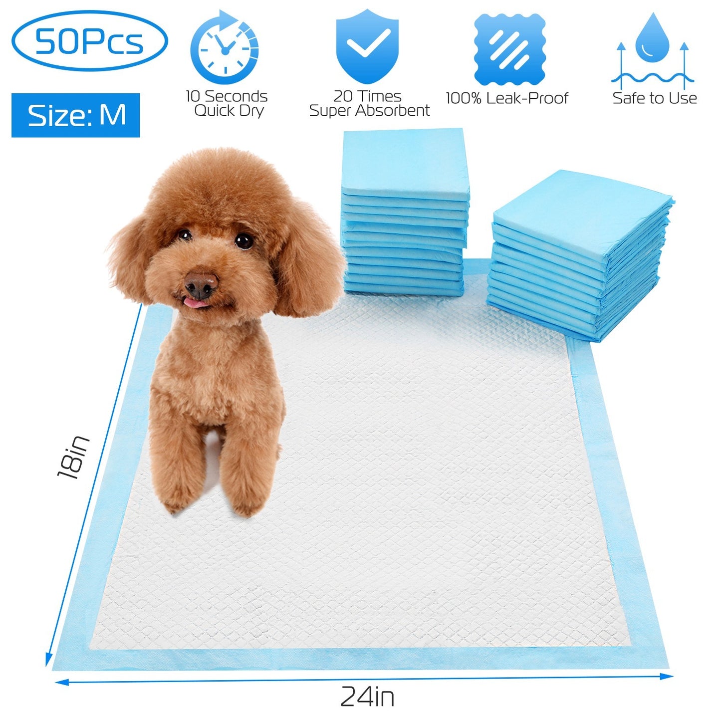 EcoTail™ Pet Training Pads – 50 Pack Leak-Proof Absorbent Mats (24” x 18”) (EcoSafe)