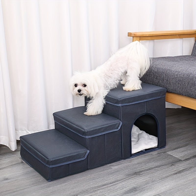 EcoTail™ Foldable Dog Stairs – 3-Step Storage Ramp