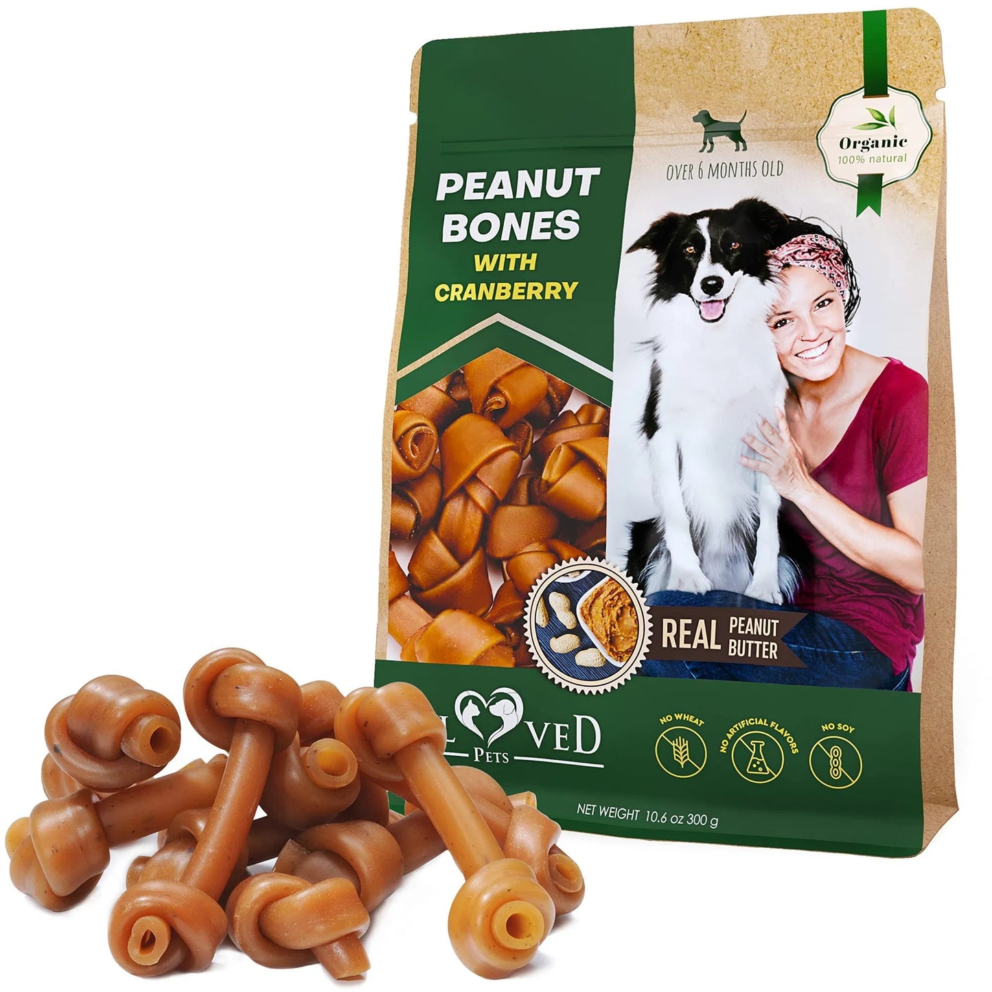 EcoTail™ Peanut Butter & Cranberry Dog Bones – Rawhide-Free Healthy Chew Treats (Small & Large Breeds)(EcoSafe)