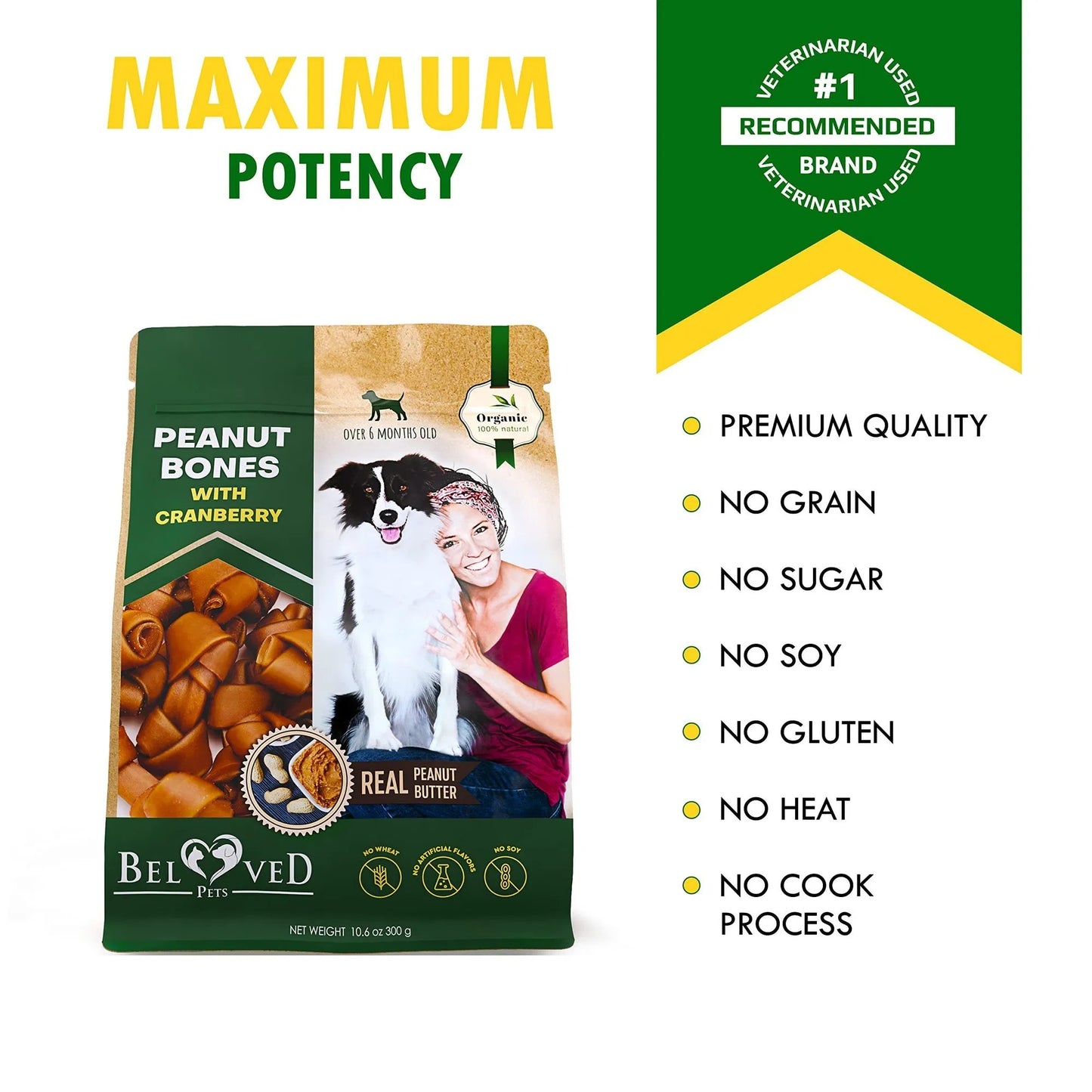 EcoTail™ Peanut Butter & Cranberry Dog Bones – Rawhide-Free Healthy Chew Treats (Small & Large Breeds)(EcoSafe)