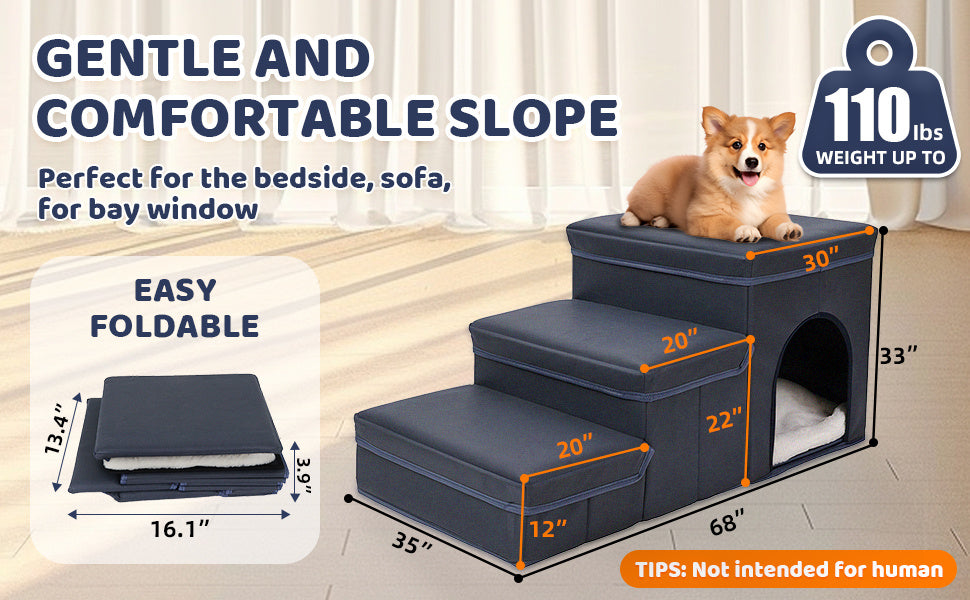 EcoTail™ Foldable Dog Stairs – 3-Step Storage Ramp