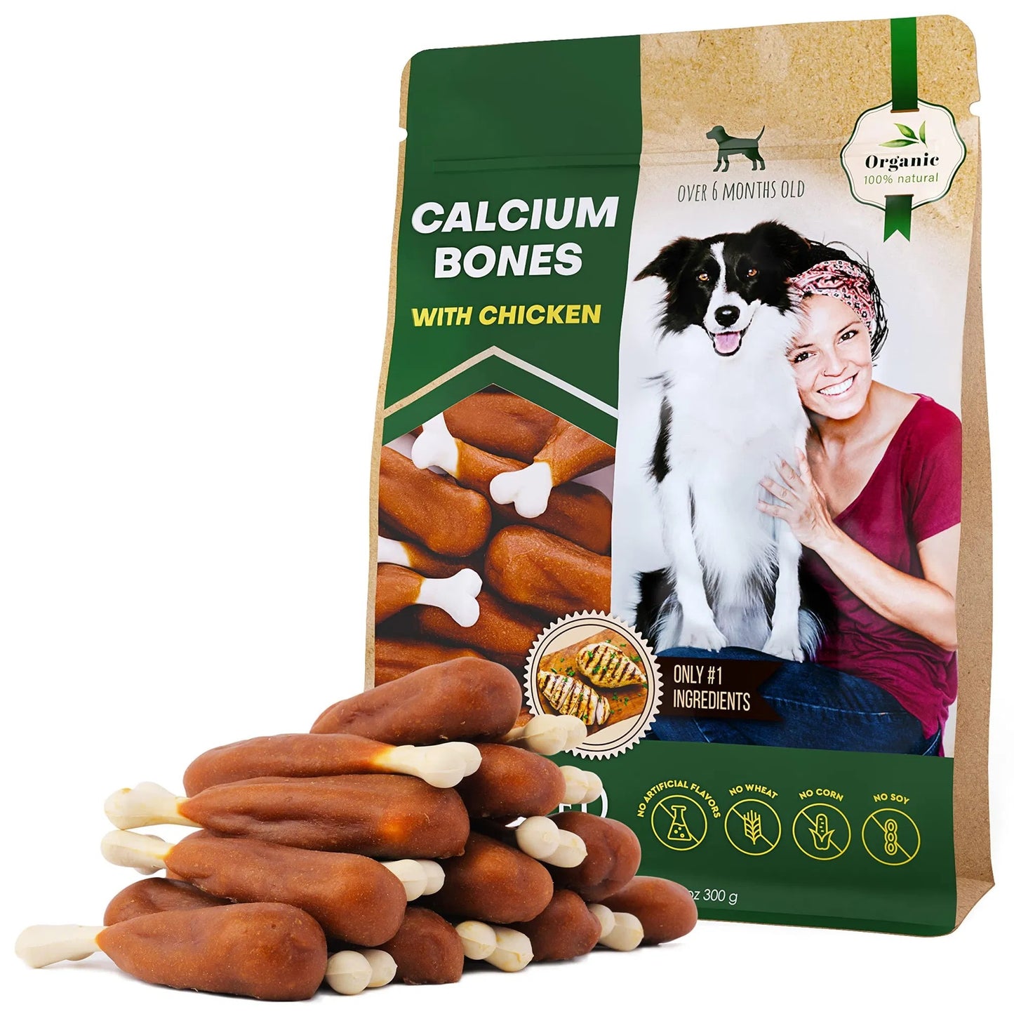 EcoTail™ Chicken-Wrapped Calcium Bones – Rawhide-Free Training Treats for Dogs (EcoSafe)