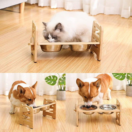 EcoTail™ Elevated Wooden Pet Bowl Stand – Healthy Feeding for Dogs & Cats (EcoSafe)