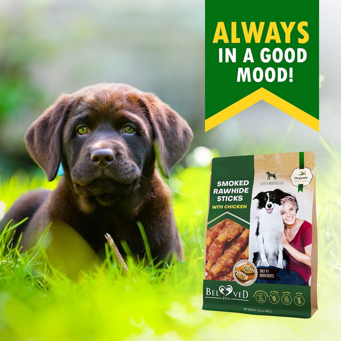 EcoTail™ Smoked Rawhide Sticks Wrapped in Chicken – Natural Grain-Free Dog Chews (Bulk Pack)(EcoSafe)