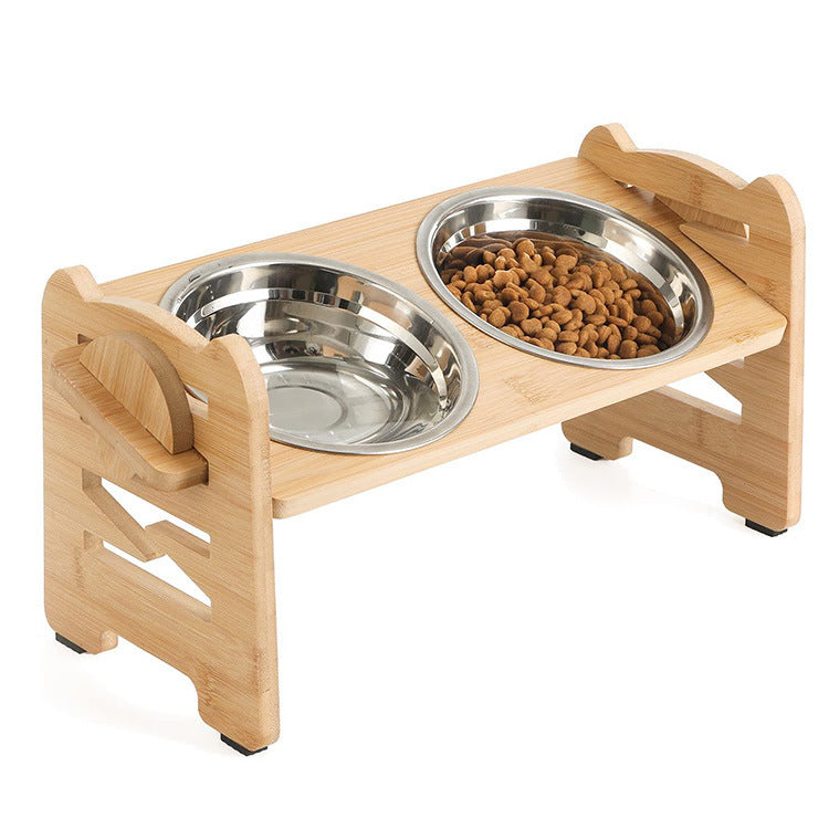 EcoTail™ Elevated Wooden Pet Bowl Stand – Healthy Feeding for Dogs & Cats (EcoSafe)